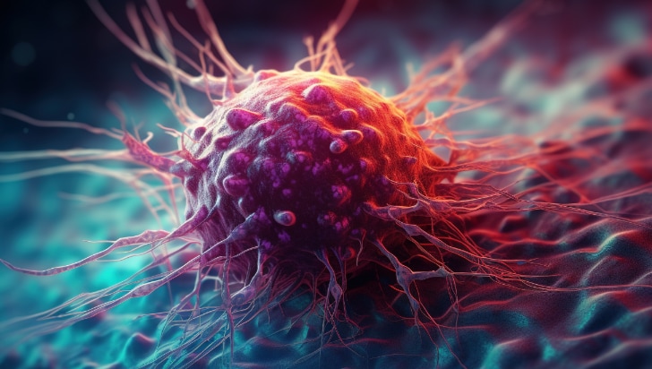 Visual representation of a cancer cell and surrounding vasculature